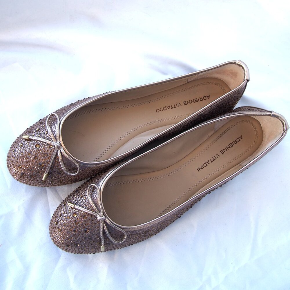 Adrienne Vittadini "Cathi" Embellished Ballet Slip On Gold Flats, Gems Size 8M - Picture 4 of 15